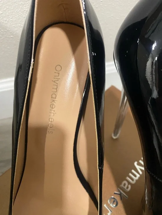Black Patent Platform Pumps with Clear Stiletto Heel - Picture 5 of 7